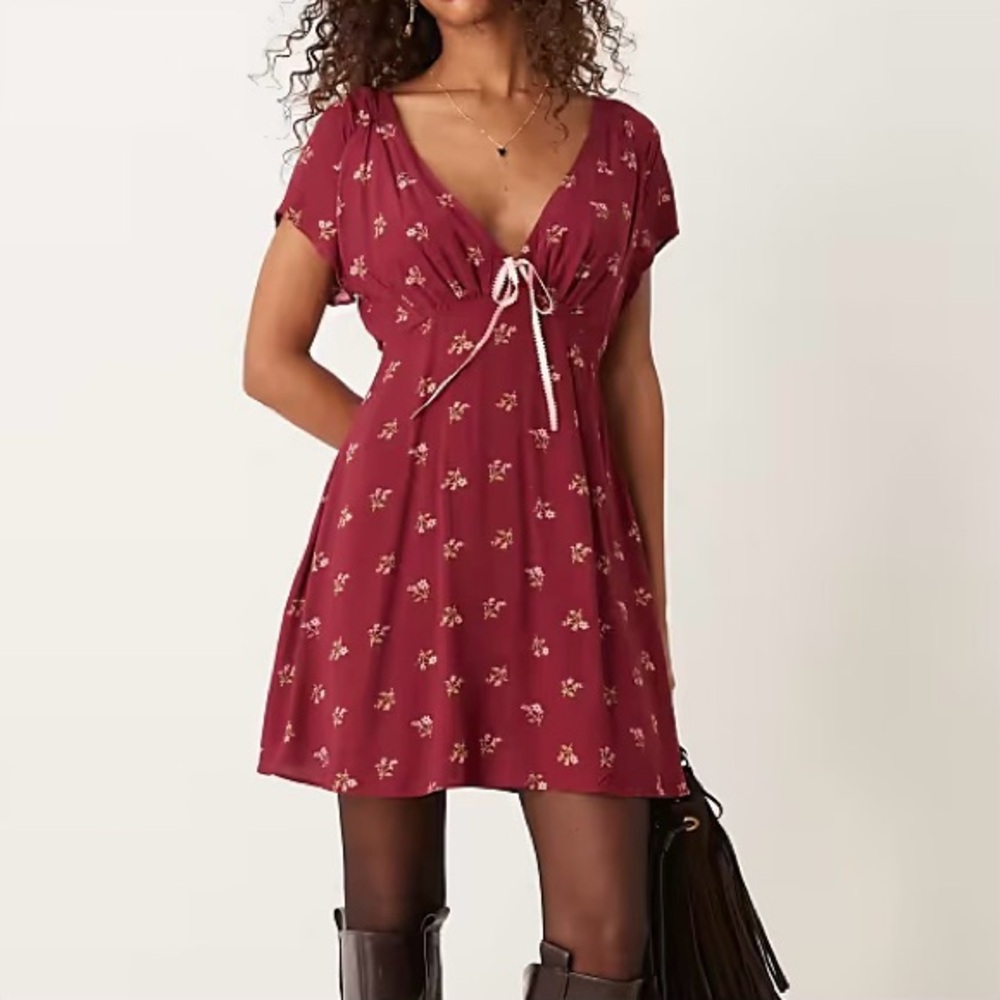 Free People Burgundy Floral Mini Dress